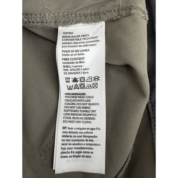 Eddie Bauer Convertible Tech Pants Mens 32x30 Green Nylon Spandex Outdoor Hiking - Picture 15 of 15